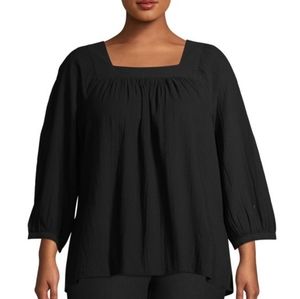 Terra & Sky Black Peasant Top
